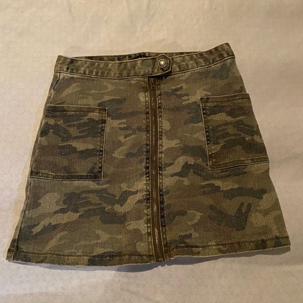 camo denim mini skirt